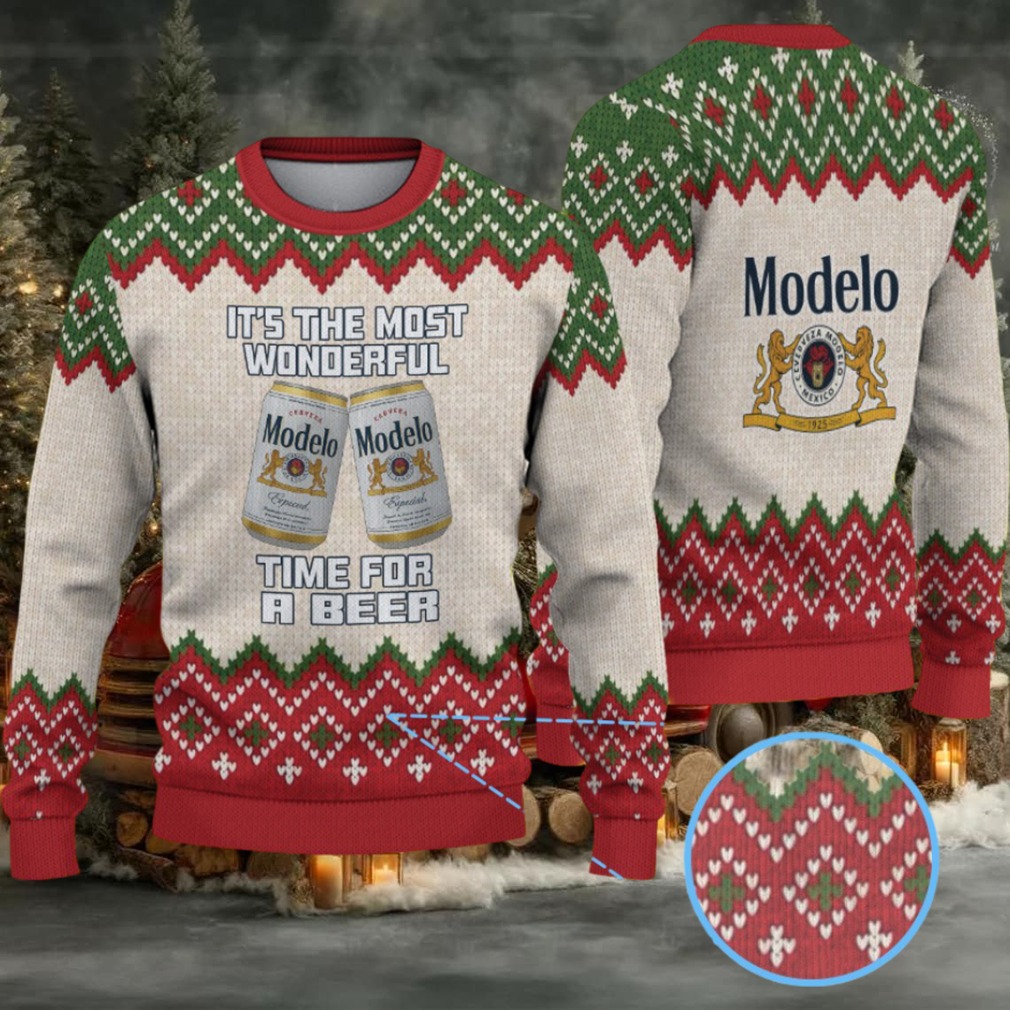 Beige, Red & Green Diamond Pattern “Modelo Beer Christmas Edition” Ugly Sweater Beige, Red & Green Diamond Pattern “Modelo Beer Christmas Edition” Ugly Sweater