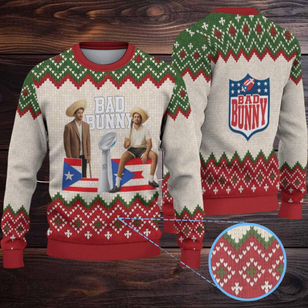 Beige & Red Knit Christmas Tree Pattern “Bad Bunny Holiday Trophy” Ugly Christmas Sweater Beige & Red Knit Christmas Tree Pattern “Bad Bunny Holiday Trophy” Ugly Christmas Sweater