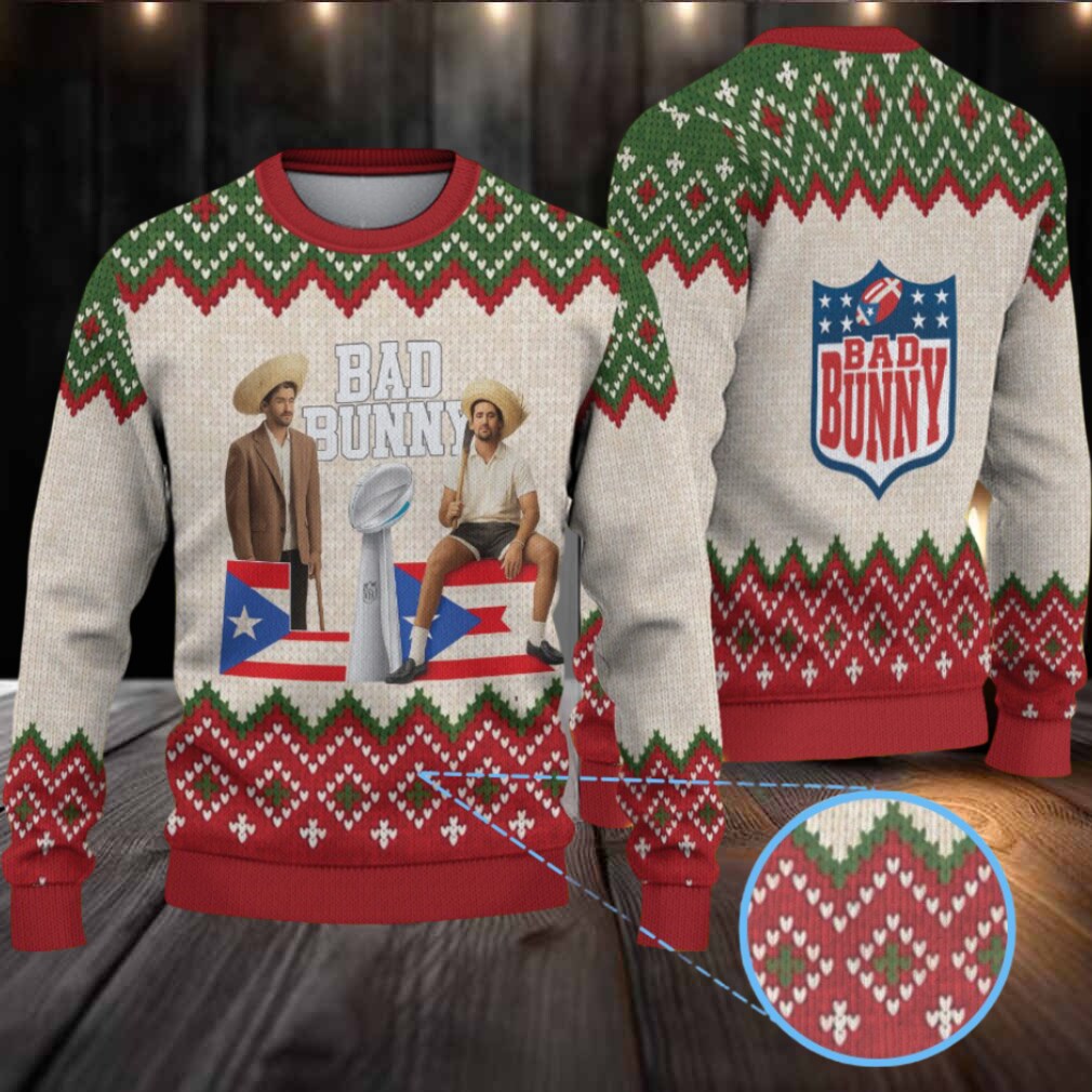 Beige & Red Knit Christmas Tree Pattern “Bad Bunny Holiday Trophy” Ugly Christmas Sweater Beige & Red Knit Christmas Tree Pattern “Bad Bunny Holiday Trophy” Ugly Christmas Sweater