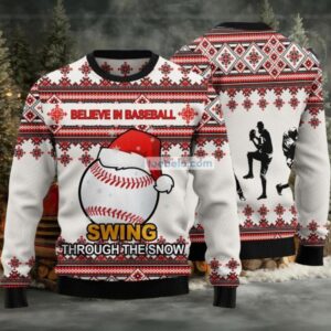 Believe In Baseball Swing Through The Snow Ugly Christmas Sweaters Vintage Believe In Baseball Swing Through The Snow Ugly Christmas Sweaters Vintage