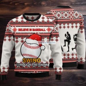 Believe In Baseball Swing Through The Snow Ugly Christmas Sweaters Vintage