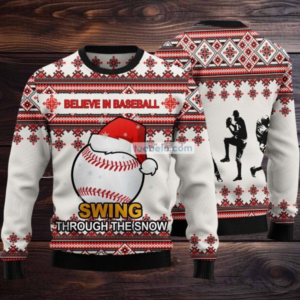 Believe In Baseball Swing Through The Snow Ugly Christmas Sweaters Vintage Believe In Baseball Swing Through The Snow Ugly Christmas Sweaters Vintage