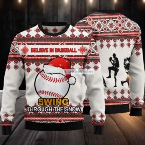 Believe In Baseball Swing Through The Snow Ugly Christmas Sweaters Vintage