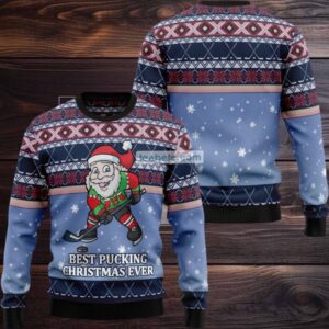 Best Christmas Ever Santa Hockey Womens Ugly Xmas Sweater