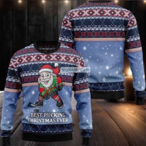 Best Christmas Ever Santa Hockey Womens Ugly Xmas Sweater