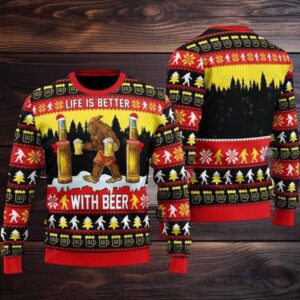 Bigfoot Life Is Better With Beer Ugly Christmas Sweater