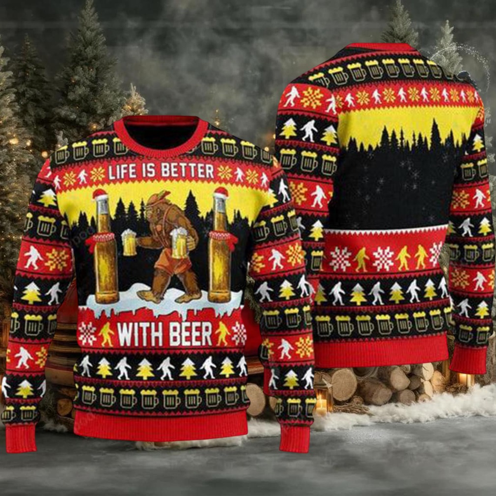 Bigfoot Life Is Better With Beer Ugly Christmas Sweater Bigfoot Life Is Better With Beer Ugly Christmas Sweater