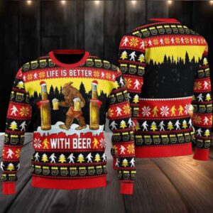 Bigfoot Life Is Better With Beer Ugly Christmas Sweater