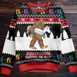 Bigfoot Squatching Through The Snow Ugly Christmas Sweater