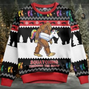 Bigfoot Squatching Through The Snow Ugly Christmas Sweater