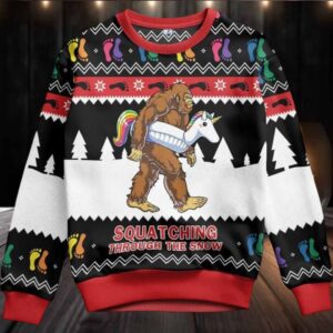 Bigfoot Squatching Through The Snow Ugly Christmas Sweater