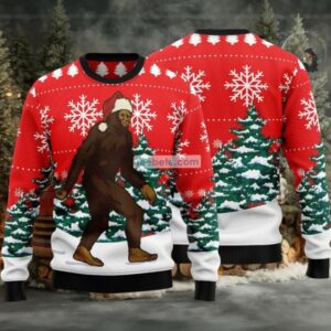 Bigfoot Walk In The Forest Ugly Christmas Sweater Red Light Up Bigfoot Walk In The Forest Ugly Christmas Sweater Red Light Up