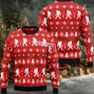 Bigfoot Xmas Tree Snowflakes Ugly Christmas Sweater Plus Size