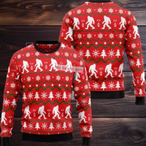 Bigfoot Xmas Tree Snowflakes Ugly Christmas Sweater Plus Size