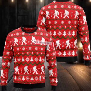 Bigfoot Xmas Tree Snowflakes Ugly Christmas Sweater Plus Size