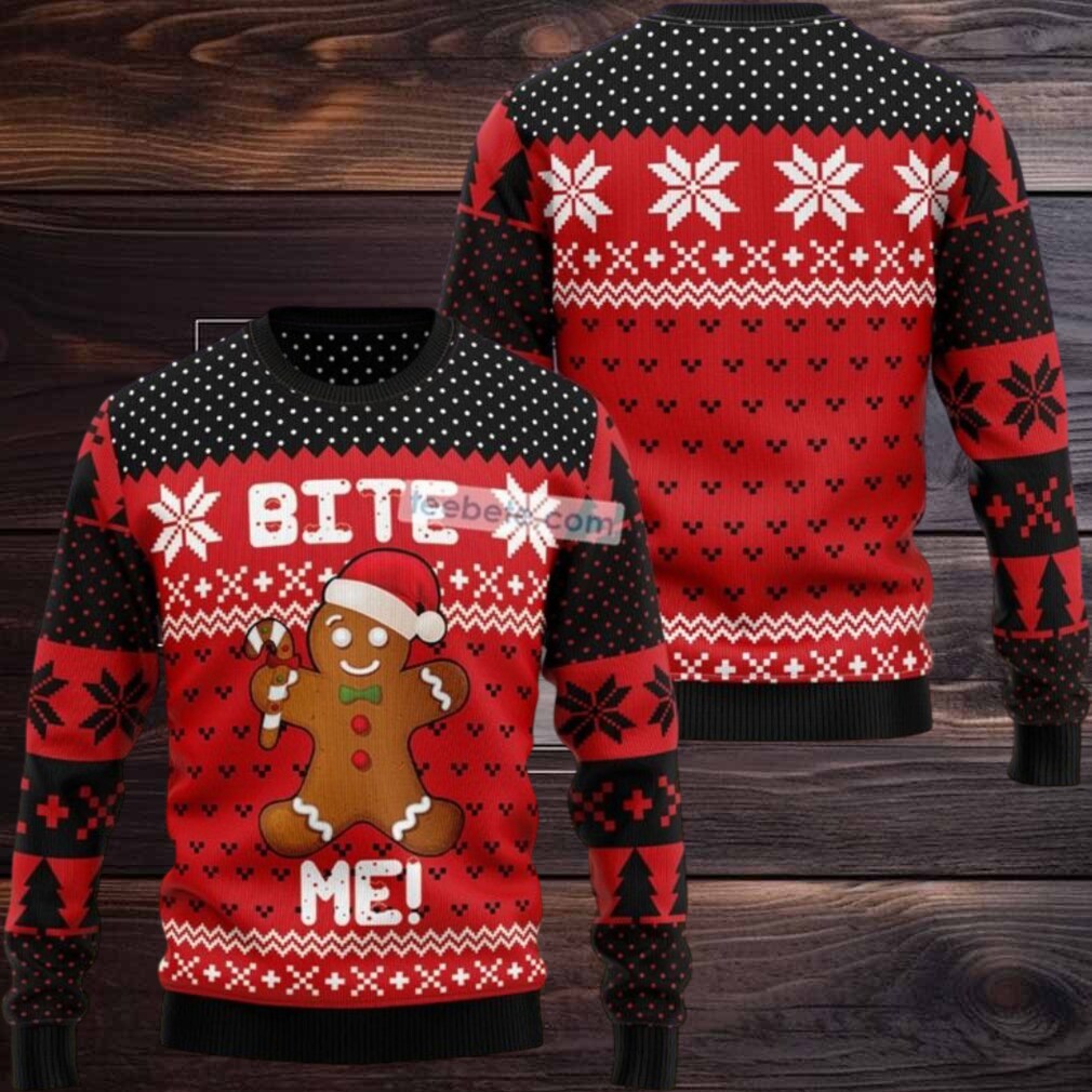 Bite Me Xmas Gingerbread Man Ugly Christmas Sweater Womens Bite Me Xmas Gingerbread Man Ugly Christmas Sweater Womens