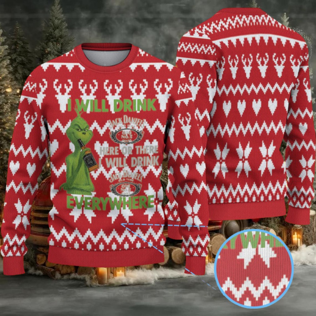 Red Reindeer Heart and Zigzag Fair Isle Ugly Christmas Sweater Jack Daniel’s Whiskey with Grinch Red Reindeer Heart and Zigzag Fair Isle Ugly Christmas Sweater Jack Daniel’s Whiskey with Grinch