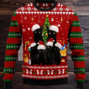 Black Cat Family Ugly Christmas Sweater
