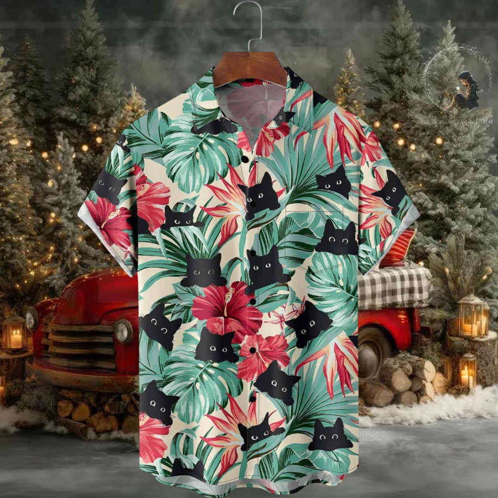 Black Cat Floral Hawaiian Print Short Sleeve Casual Shirt Black Cat Floral Hawaiian Print Short Sleeve Casual Shirt