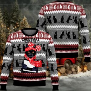 Black Cat Tree Killer Ugly Christmas Sweater