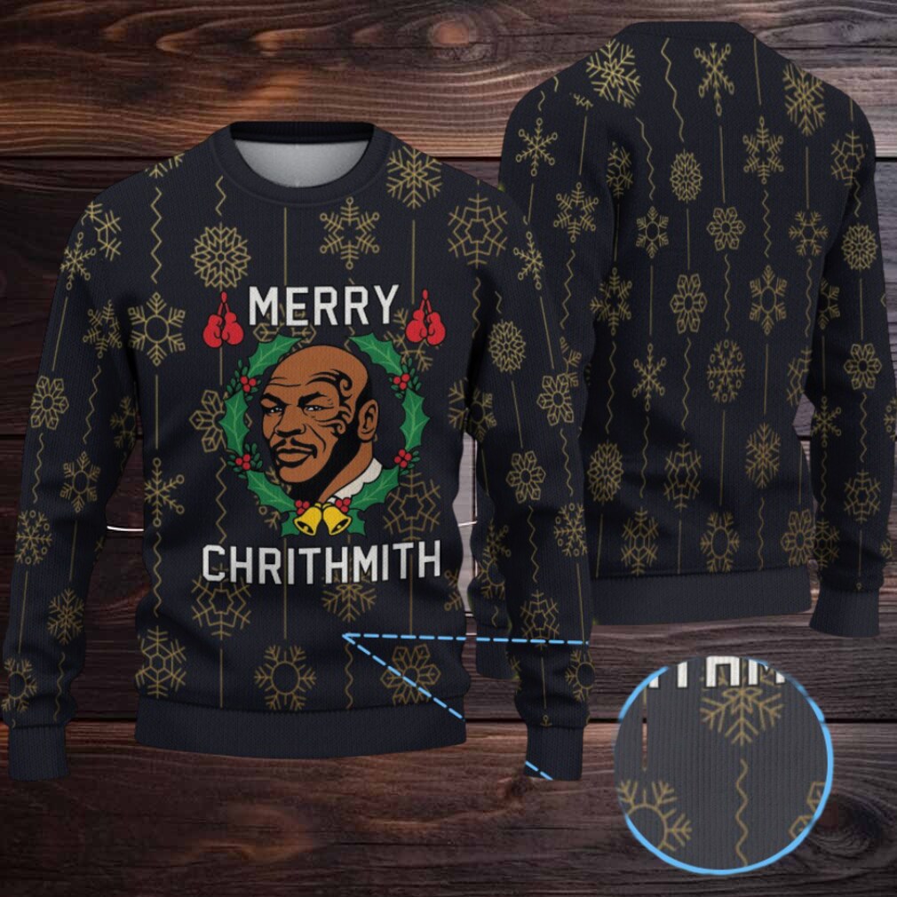 Black Gold Snowflake Ugly Christmas Sweater Mike Tyson Wreath and Boxing Gloves Pattern Black Gold Snowflake Ugly Christmas Sweater Mike Tyson Wreath and Boxing Gloves Pattern