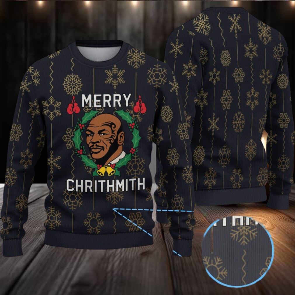 Black Gold Snowflake Ugly Christmas Sweater Mike Tyson Wreath and Boxing Gloves Pattern Black Gold Snowflake Ugly Christmas Sweater Mike Tyson Wreath and Boxing Gloves Pattern