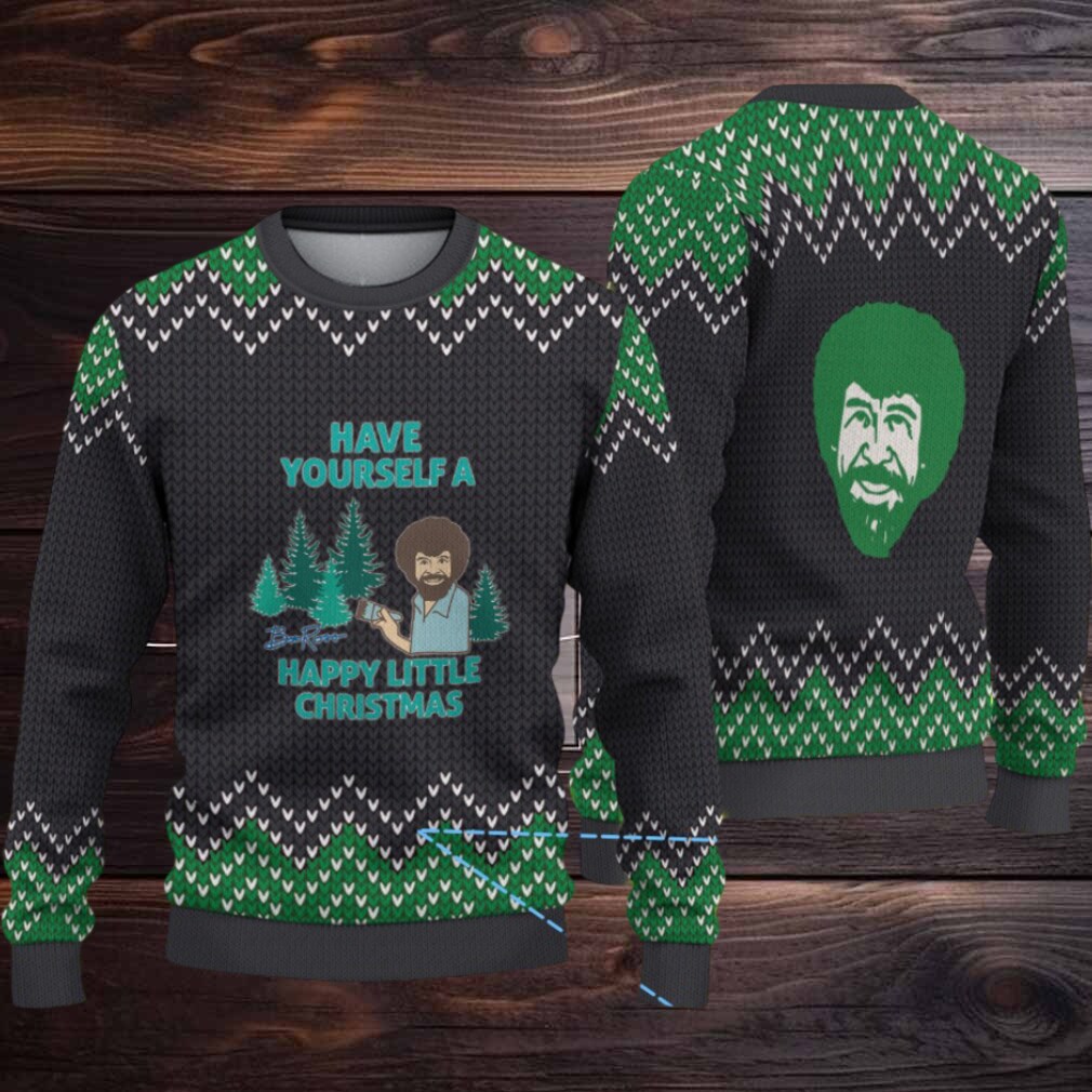 Black & Green Zigzag Knit “Bob Ross Have Yourself a Happy Little Christmas” Ugly Christmas Sweater Black & Green Zigzag Knit “Bob Ross Have Yourself a Happy Little Christmas” Ugly Christmas Sweater
