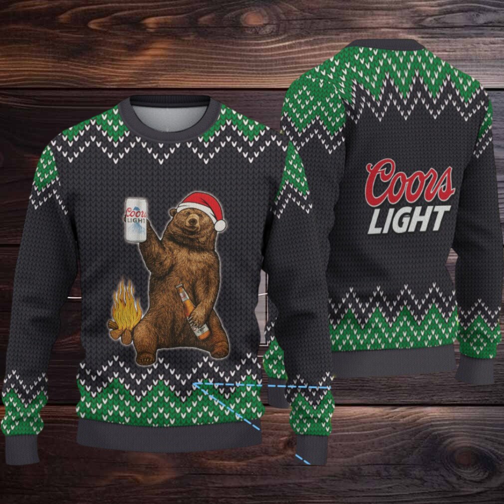 Black & Green Zigzag Pattern “Santa Bear Drinking Coors Light” Ugly Christmas Sweater Black & Green Zigzag Pattern “Santa Bear Drinking Coors Light” Ugly Christmas Sweater