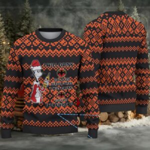 Black & Orange Pixel Fair Isle Bacardi Ugly Christmas Sweater (1)