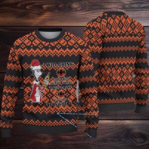 Black & Orange Pixel Fair Isle Bacardi Ugly Christmas Sweater