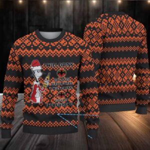 Black & Orange Pixel Fair Isle Bacardi Ugly Christmas Sweater