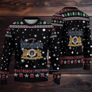 Black, Red & Green Festive Pattern “Modelo Beer Christmas Edition” Ugly Sweater