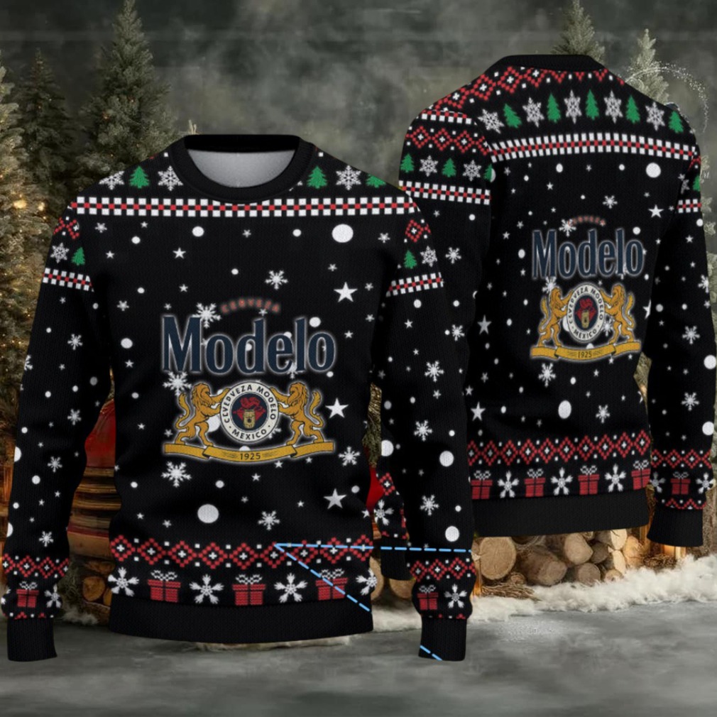 Black, Red & Green Festive Pattern “Modelo Beer Christmas Edition” Ugly Sweater Black, Red & Green Festive Pattern “Modelo Beer Christmas Edition” Ugly Sweater