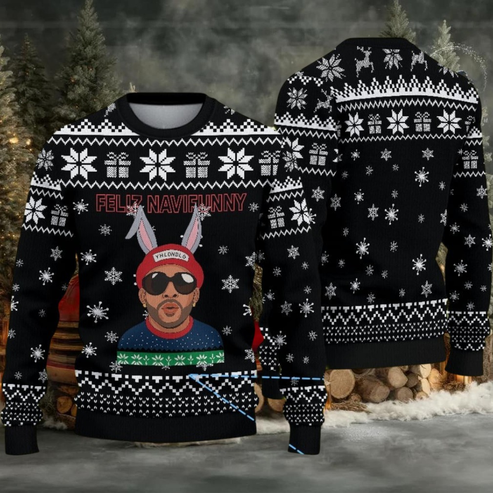 Black Snowflake Fair Isle Ugly Christmas Sweater Bad Bunny with Bunny Ears Feliz Navifunny Black Snowflake Fair Isle Ugly Christmas Sweater Bad Bunny with Bunny Ears Feliz Navifunny
