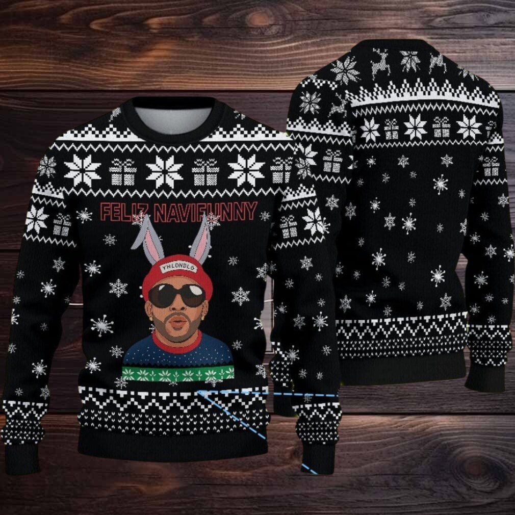 Black Snowflake Fair Isle Ugly Christmas Sweater Bad Bunny with Bunny Ears Feliz Navifunny Black Snowflake Fair Isle Ugly Christmas Sweater Bad Bunny with Bunny Ears Feliz Navifunny