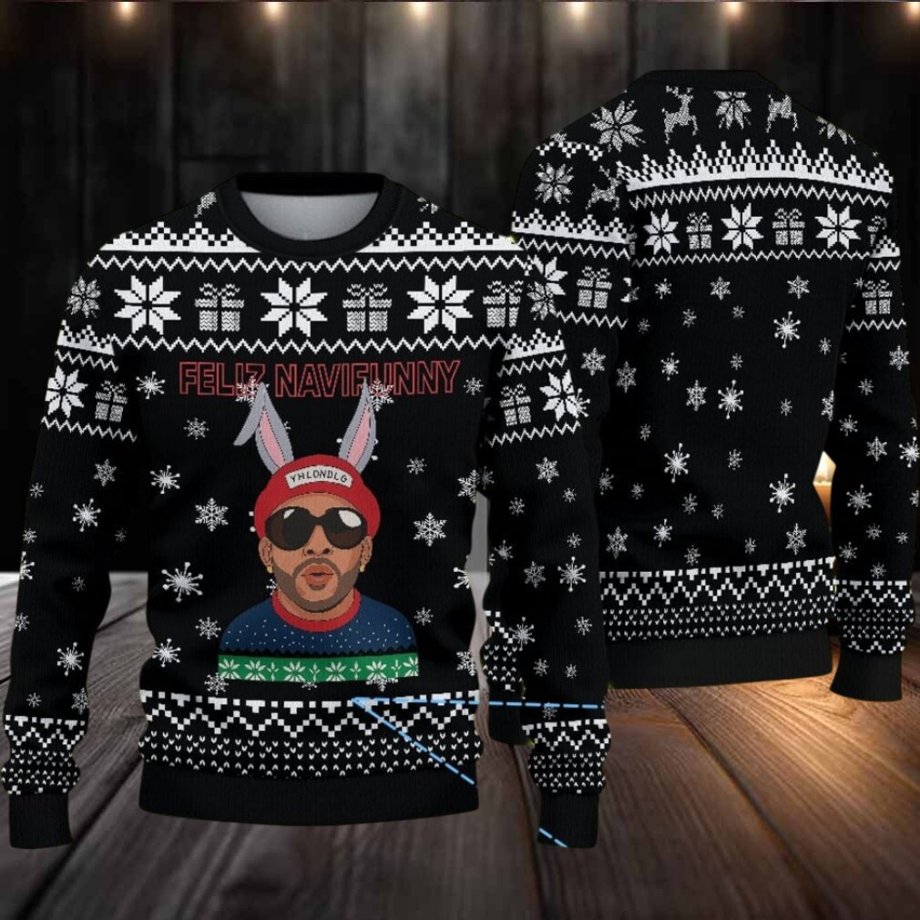 Black Snowflake Fair Isle Ugly Christmas Sweater Bad Bunny with Bunny Ears Feliz Navifunny Black Snowflake Fair Isle Ugly Christmas Sweater Bad Bunny with Bunny Ears Feliz Navifunny