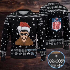 Black Snowflake & Gift Pattern “Bad Bunny Santa Mode” Ugly Christmas Sweater