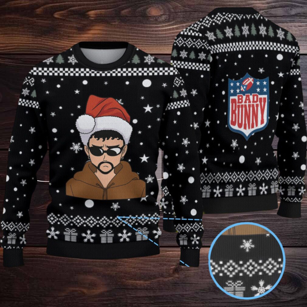 Black Snowflake & Gift Pattern “Bad Bunny Santa Mode” Ugly Christmas Sweater Black Snowflake & Gift Pattern “Bad Bunny Santa Mode” Ugly Christmas Sweater
