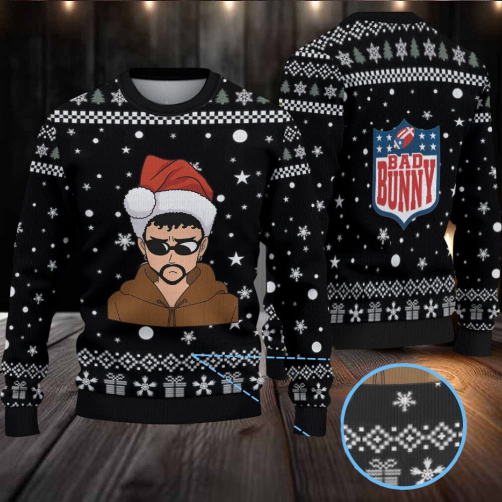 Black Snowflake & Gift Pattern “Bad Bunny Santa Mode” Ugly Christmas Sweater Black Snowflake & Gift Pattern “Bad Bunny Santa Mode” Ugly Christmas Sweater