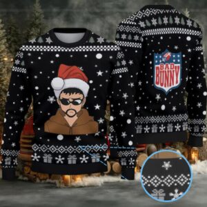 Black Snowflake & Gift Pattern “Bad Bunny Santa Mode” Ugly Christmas Sweater