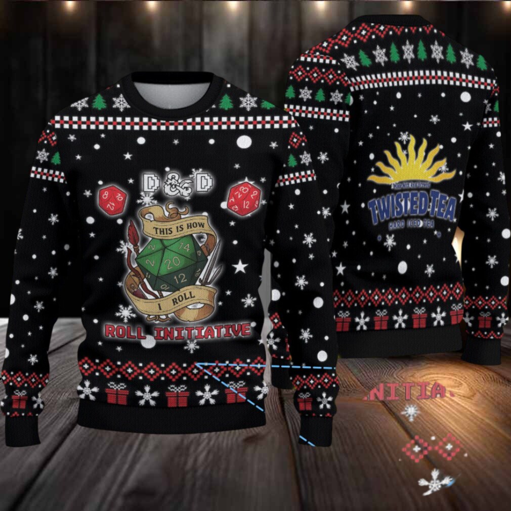 Black Twisted Tea D&D Dice Christmas Pattern Ugly Sweater Black Twisted Tea D&D Dice Christmas Pattern Ugly Sweater