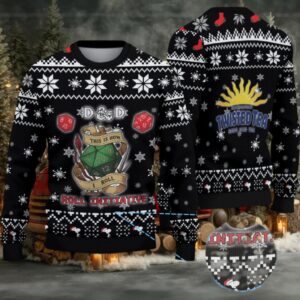 Black Twisted Tea D&D Dice Christmas Pattern Ugly Sweaters