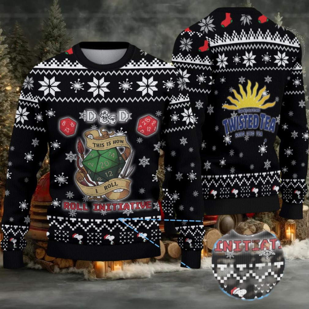 Black Twisted Tea D&D Dice Christmas Pattern Ugly Sweaters Black Twisted Tea D&D Dice Christmas Pattern Ugly Sweaters