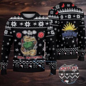 Black Twisted Tea D&D Dice Christmas Pattern Ugly Sweaters