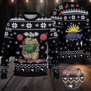 Black Twisted Tea D&D Dice Christmas Pattern Ugly Sweaters
