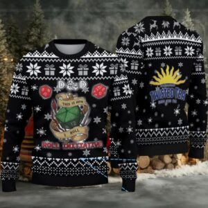 Black Twisted Tea D&D Dice Snowflake Pattern Ugly Sweater