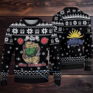 Black Twisted Tea D&D Dice Snowflake Pattern Ugly Sweater