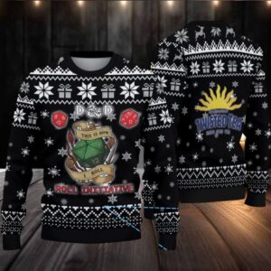 Black Twisted Tea D&D Dice Snowflake Pattern Ugly Sweater
