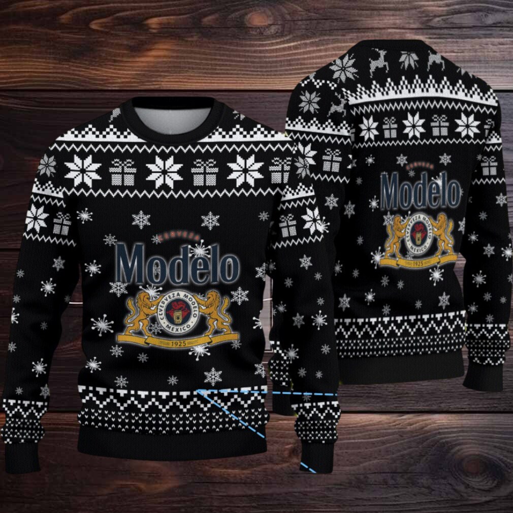 Black & White Snowflake Gift Pattern “Modelo Beer Holiday Edition” Ugly Christmas Sweater Black & White Snowflake Gift Pattern “Modelo Beer Holiday Edition” Ugly Christmas Sweater