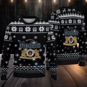Black & White Snowflake Gift Pattern “Modelo Beer Holiday Edition” Ugly Christmas Sweater